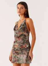 Wineweather Cowl Mini Dress - Vintage Blossom