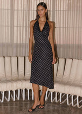 Illuminate Halter Midi Dress - Black Polkadot