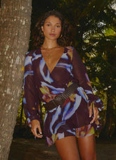 Passion Long Sleeve Mini Dress - Dark Floral