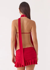 Yelena Backless Mini Dress - Deep Red