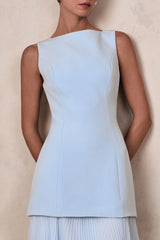 Hadley | Powder Blue Boat-Neck Maxi Dress With Drop-Waist