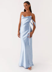 Too Sweet Satin Maxi Dress - Blue