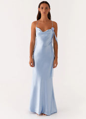 Too Sweet Satin Maxi Dress - Blue