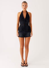Esma Halter Top - Washed Dark Blue