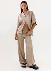 Palm Cove Satin Pants - Mushroom